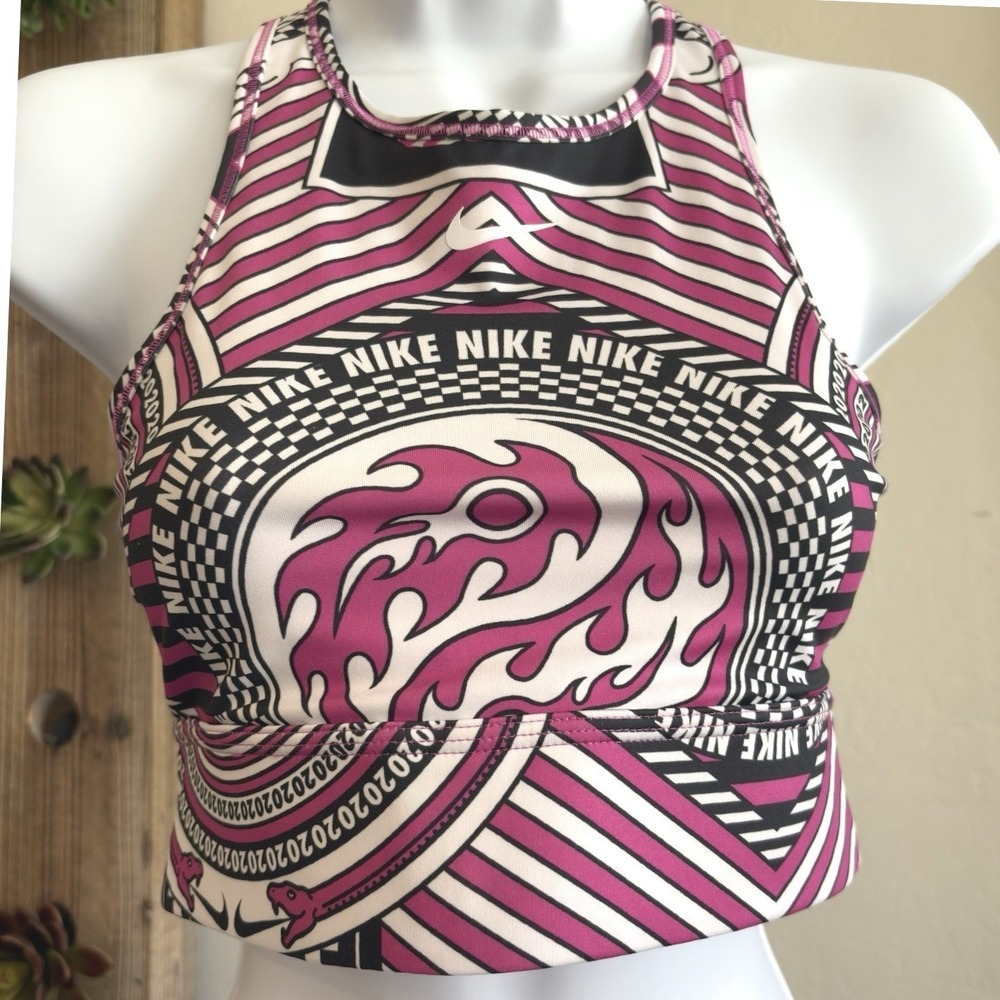 Rare!! Nike Swoosh High Neck Support Sports Bra Pink Black Small Dri-Fit